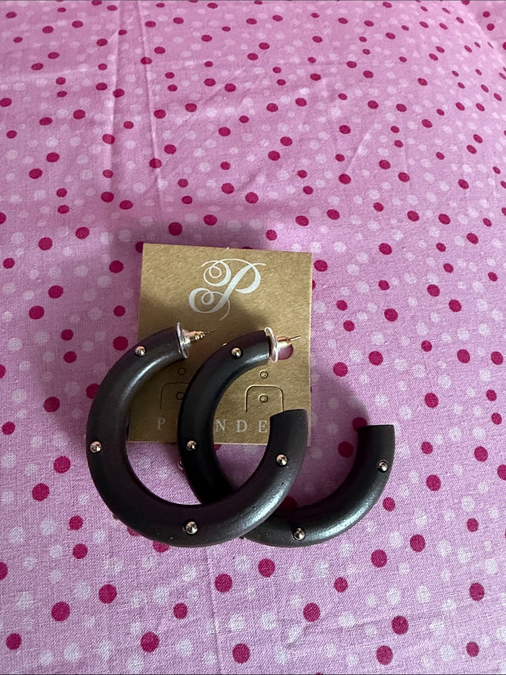 Park Lane Taupe Hoop Earrings with Gold Stud Accents